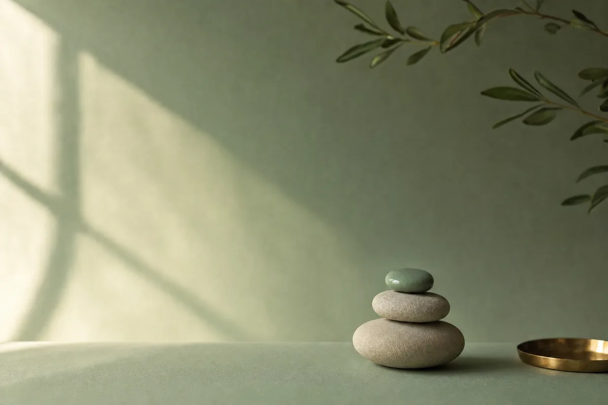 A calm modern medical reception area with a coordinator helping a patient while subtle digital assistant elements are implied in the environment.